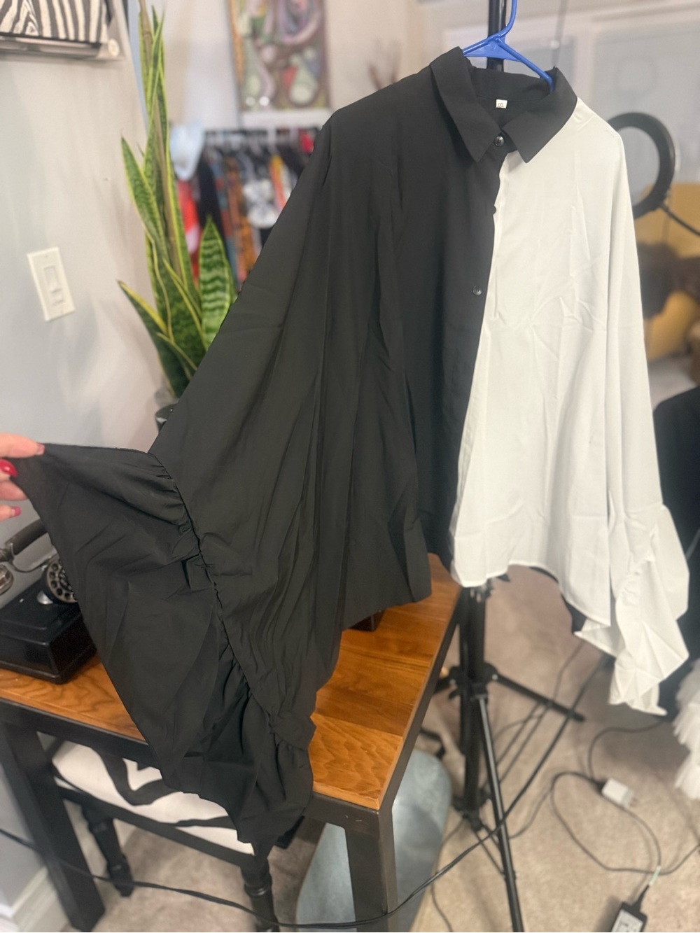Black & White Two-Tone Button-Up Blouse
